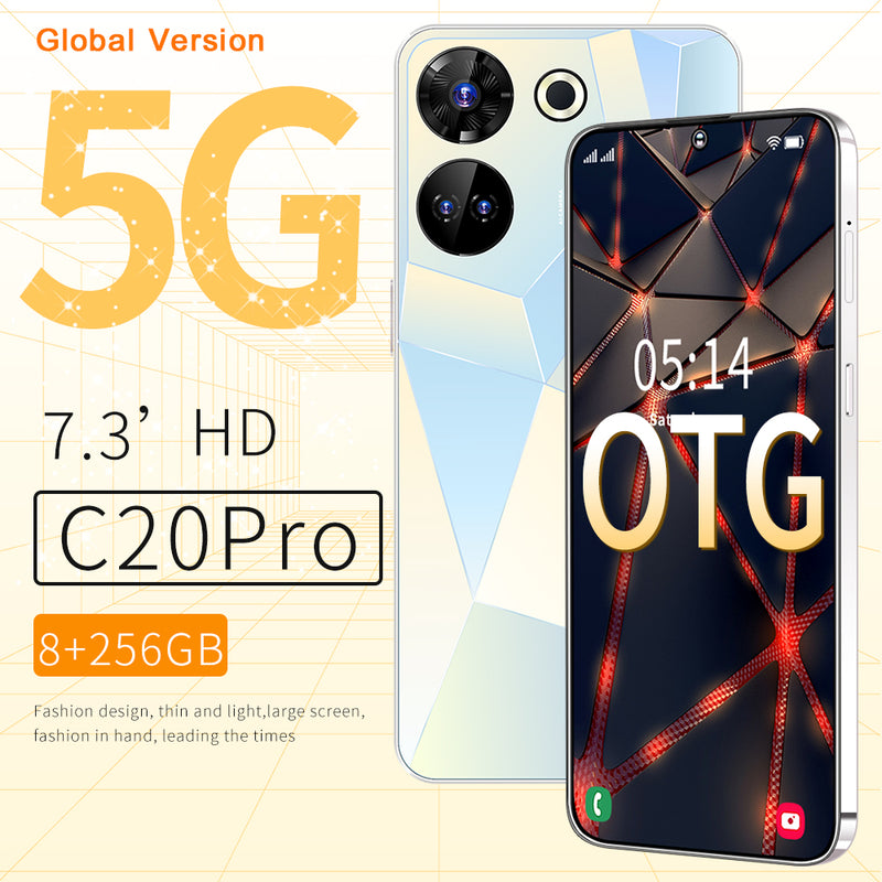 New C20 Pro Smartphone 7.3" 8GB+256GB Unlocked Android Mobile Phone Dual SIM GPS