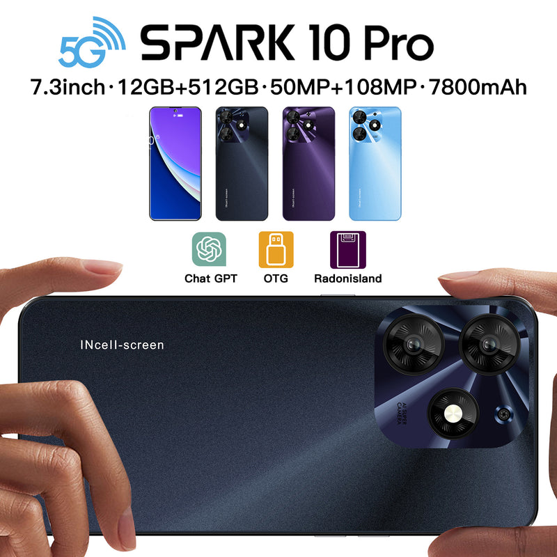 NEW Spark10 Pro Smartphone 7.3" 12GB+512GB 
Android 13 Unlocked Mobile Phones