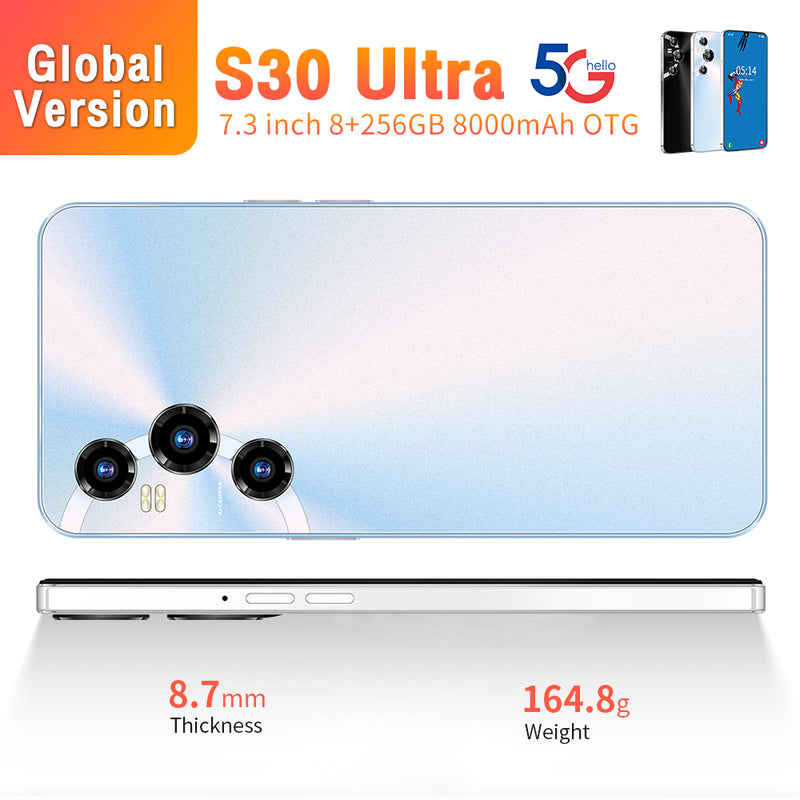 S30 Ultra 5G Smartphone 7.3" 8GB+256GB Factory Unlocked Android 13 Mobile Phones