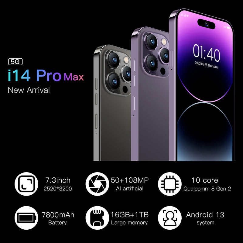 2023 i14 Pro Max 16GB+1TB 7.3" Android 13.0 Unlocked 5G Smartphone Cheap Phone