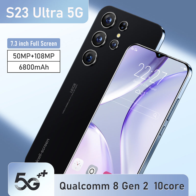 NEW S23 Ultra 5G Smartphone 7.3" HD Screen 8GB+256GB Factory Unlocked Dual SIM Android 13 Mobile Phones 6800mAh Long Life Battery